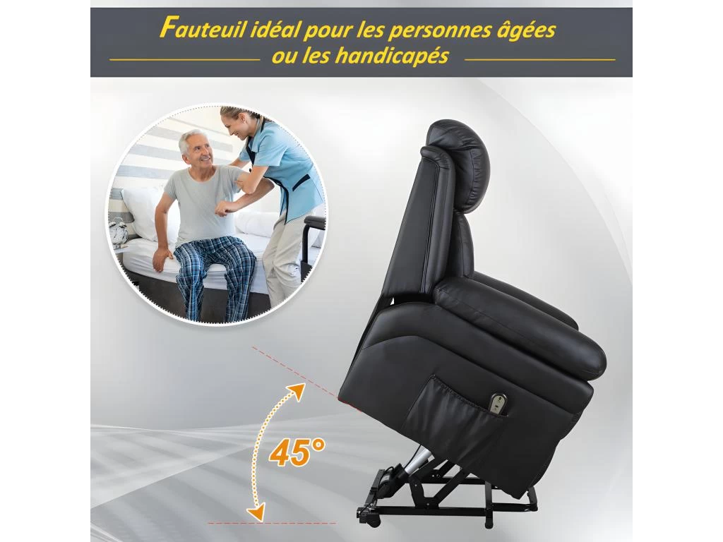 Fauteuil De Relaxation Releveur Boston Avec Repose-Pieds Noir – Image 3