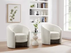 Fauteuil Arrondi En Tissu Bouclette Blanc RUOTO