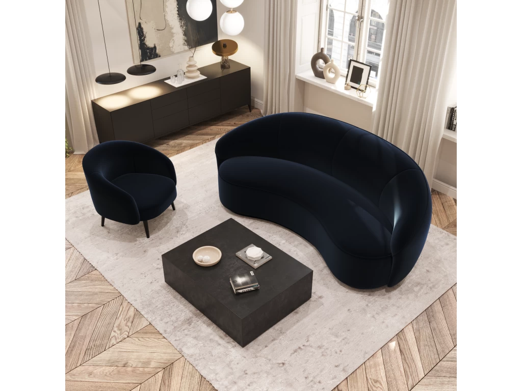Fauteuil Tissu Velours Bleu Nuit – Image 2