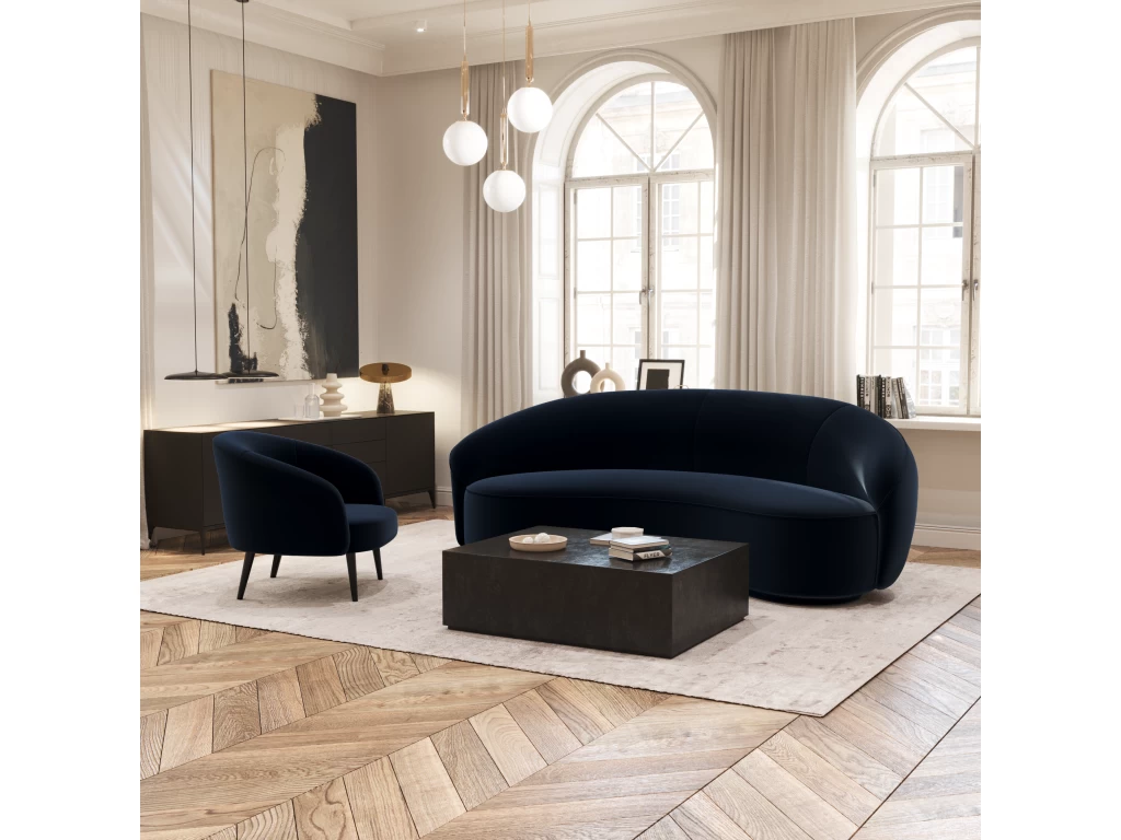 Fauteuil Tissu Velours Bleu Nuit – Image 3