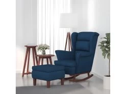 Chaise à Bascule Avec Pieds En Bois Et Tabouret Bleu Velours