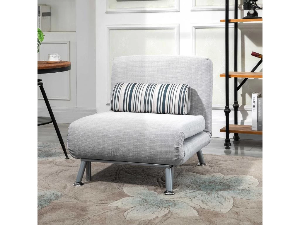 Fauteuil Convertible 3 En 1 Chauffeuse Lit 1 Place Avec Coussin Gris