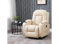 Fauteuil De Massage Et Relaxation électrique Chauffant Inclinable Manuellement Repose-pied Télécommande Crème