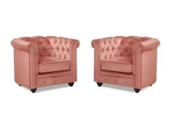 Lot De 2 Fauteuils CHESTERFIELD - Velours Rose Pastel