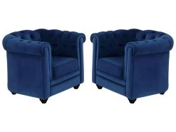 Lot De 2 Fauteuils CHESTERFIELD - Velours Bleu Roi