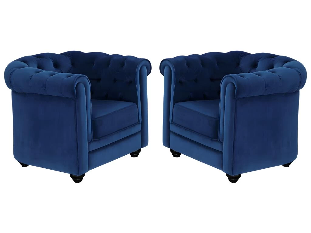Lot De 2 Fauteuils CHESTERFIELD - Velours Bleu Roi