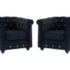 Lot De 2 Fauteuils CHESTERFIELD - Velours Noir Et Boutons Effet Cristal