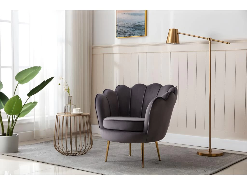 Fauteuil Coquillage En Velours Anthracite DANDELION De Pascal Morabito