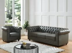 Fauteuil En Cuir De Buffle CHESTERFIELD - Gris