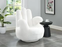 Fauteuil Main Pivotant CATCHY En Fausse Fourrure - Blanc