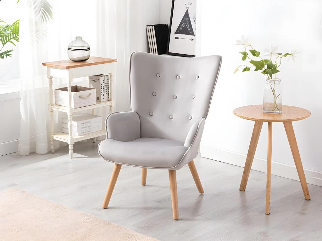 Fauteuil En Velours Gris VATELY
