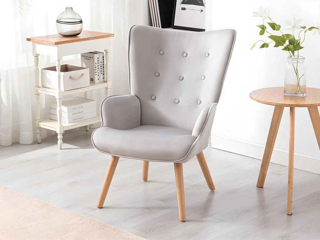 Fauteuil En Velours Gris VATELY – Image 3