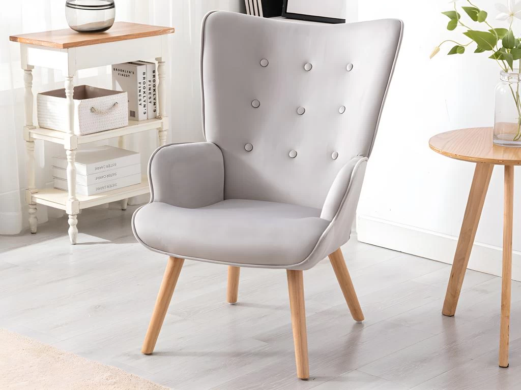 Fauteuil En Velours Gris VATELY – Image 2