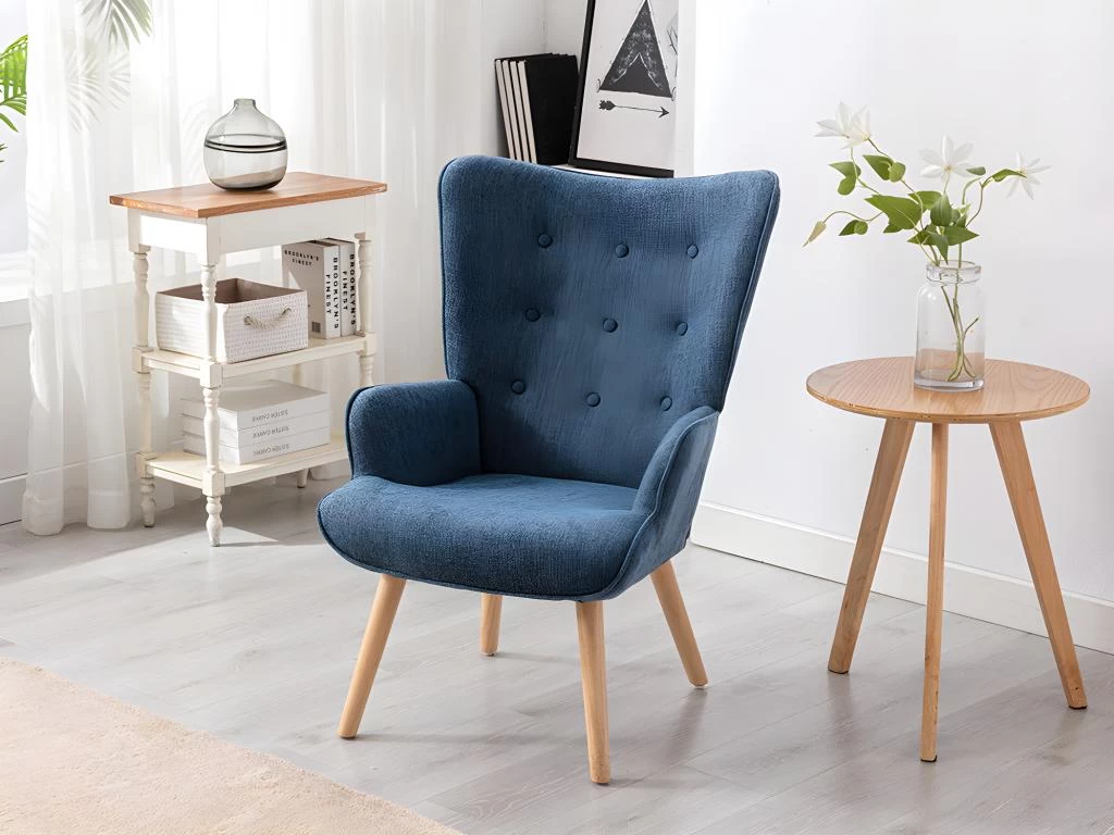 Fauteuil En Tissu Bleu VATELY