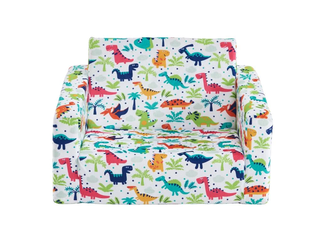 Fauteuil Chauffeuse Pour Enfant En Velours Blanc Motifs Dinosaures ALMAGRO – Image 6