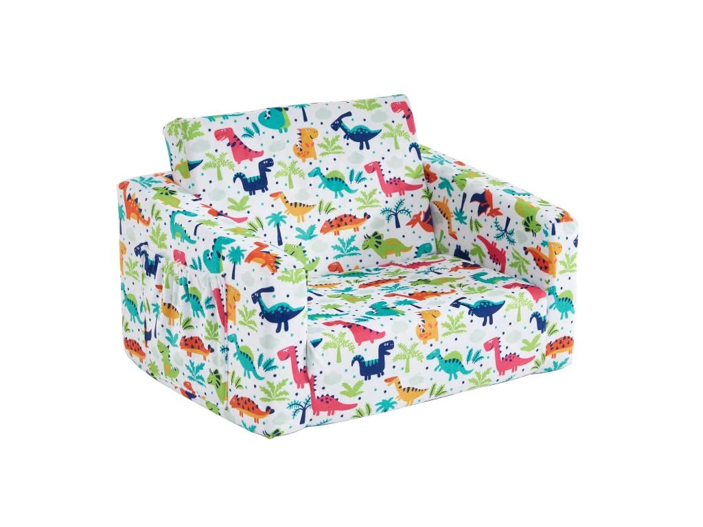 Fauteuil Chauffeuse Pour Enfant En Velours Blanc Motifs Dinosaures ALMAGRO – Image 5