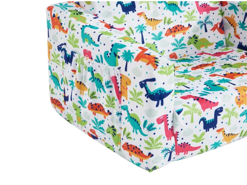 Fauteuil Chauffeuse Pour Enfant En Velours Blanc Motifs Dinosaures ALMAGRO – Image 9