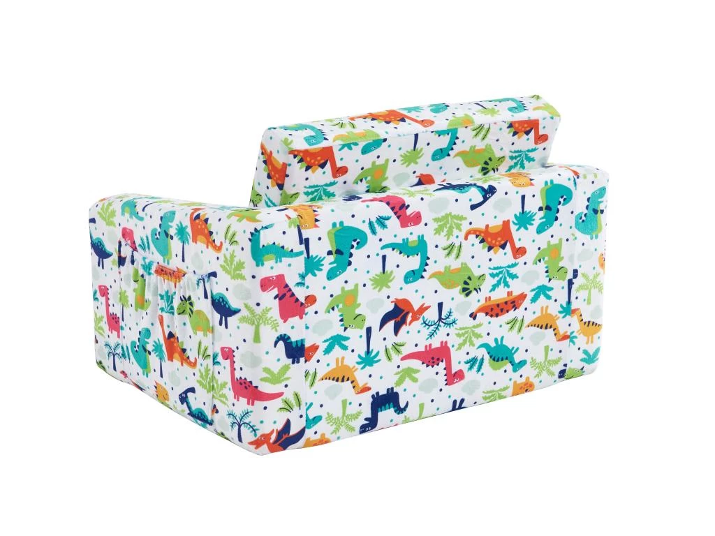 Fauteuil Chauffeuse Pour Enfant En Velours Blanc Motifs Dinosaures ALMAGRO – Image 7