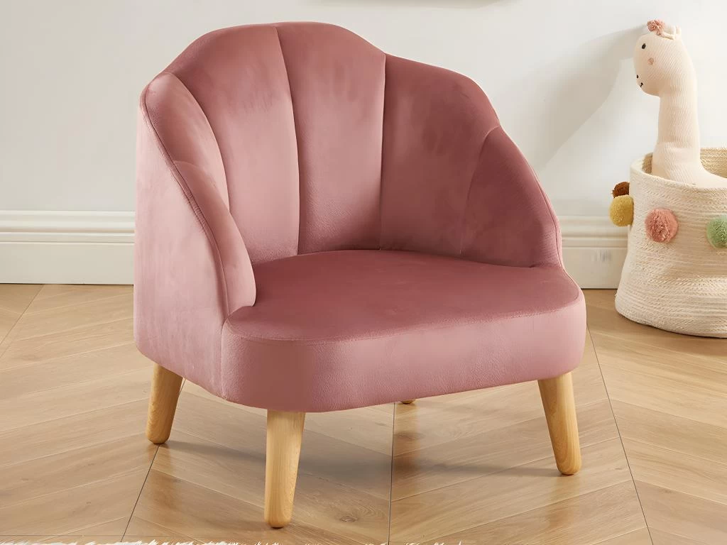 Fauteuil Pour Enfant En Velours Rose COBACA – Image 8