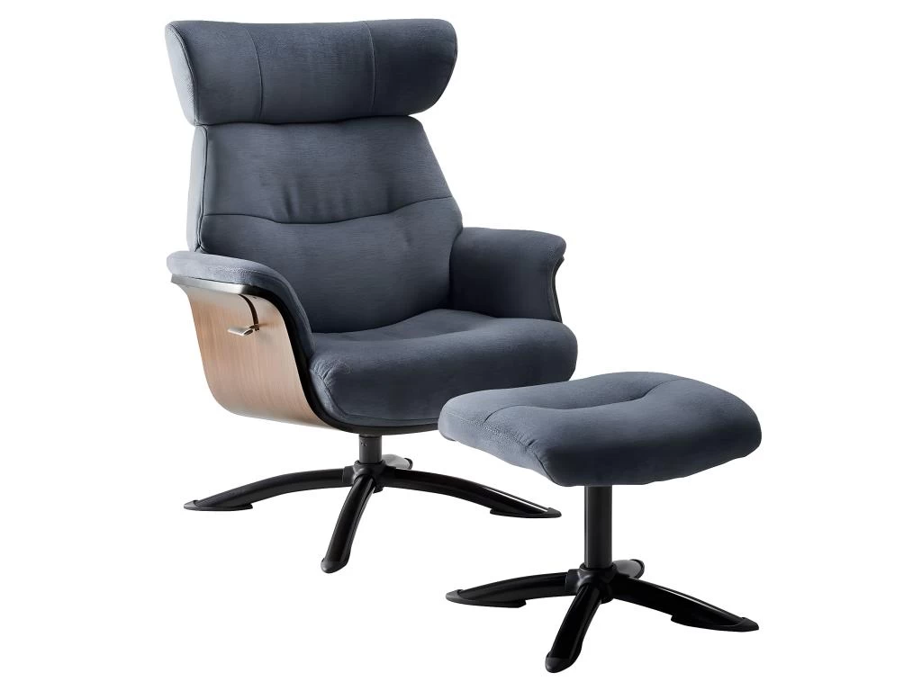 OBANOS - Fauteuil Inclinable + Repose-Pieds Gris Bleu