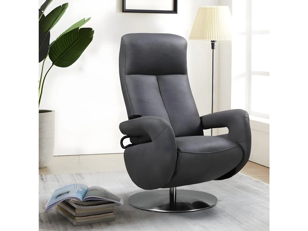 ROSARIO - Fauteuil Relax Electrique Cuir Gris Foncé – Image 2