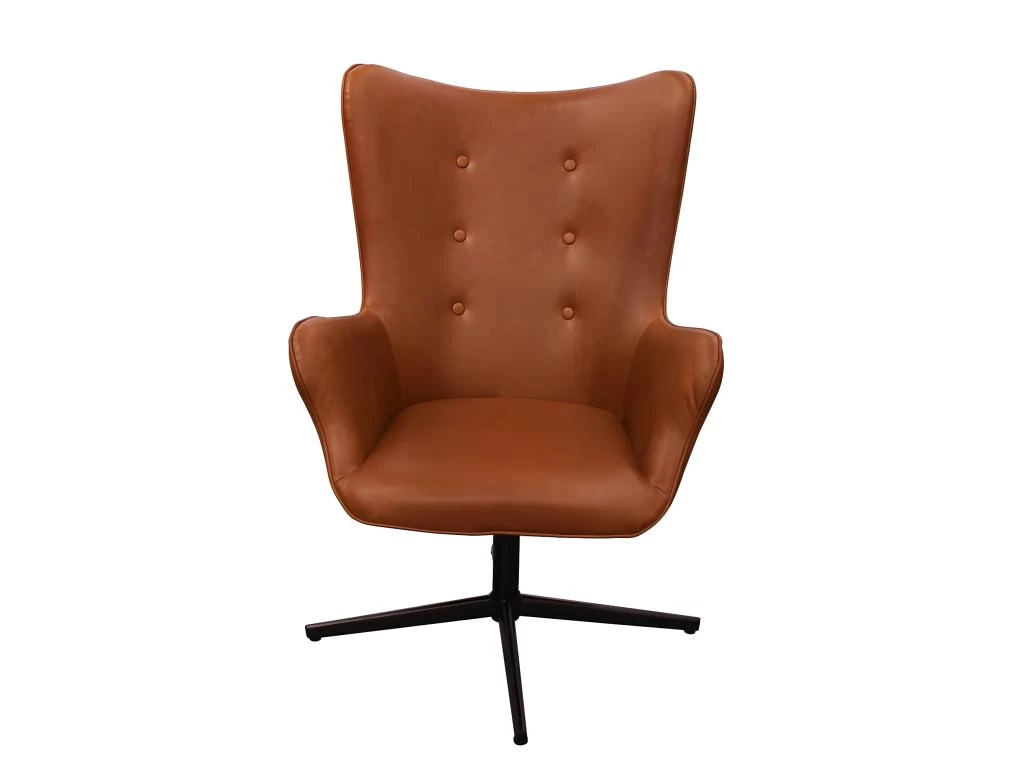 HENYA - Fauteuil Simili Marron Et Piétement Métal Noir – Image 3