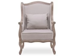 Fauteuil Bergère Theodore à Oreilles Style Louis XV Tissu Beige