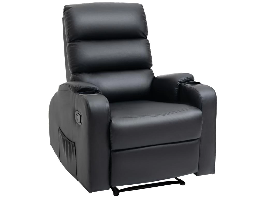 Fauteuil De Relaxation Inclinable Avec Repose-pied Ajustable Revêtement Synthétique Noir – Image 2