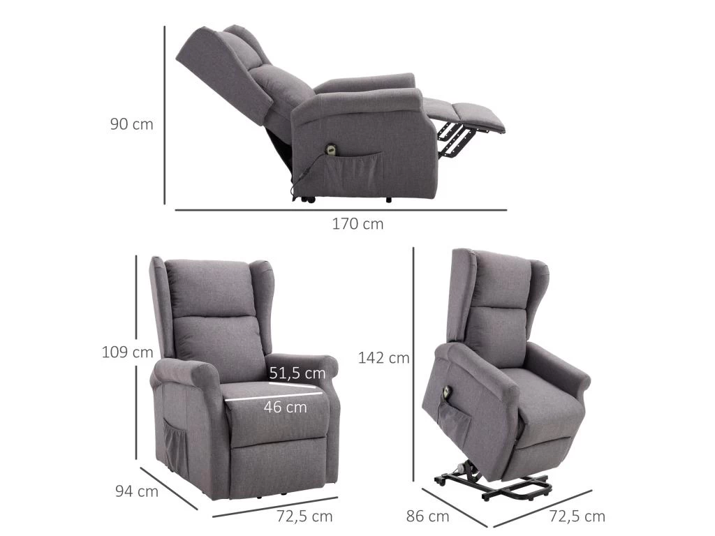 Fauteuil De Relaxation électrique Fauteuil Releveur Inclinable Avec Repose-pied Ajustable Lin Gris Chiné – Image 3