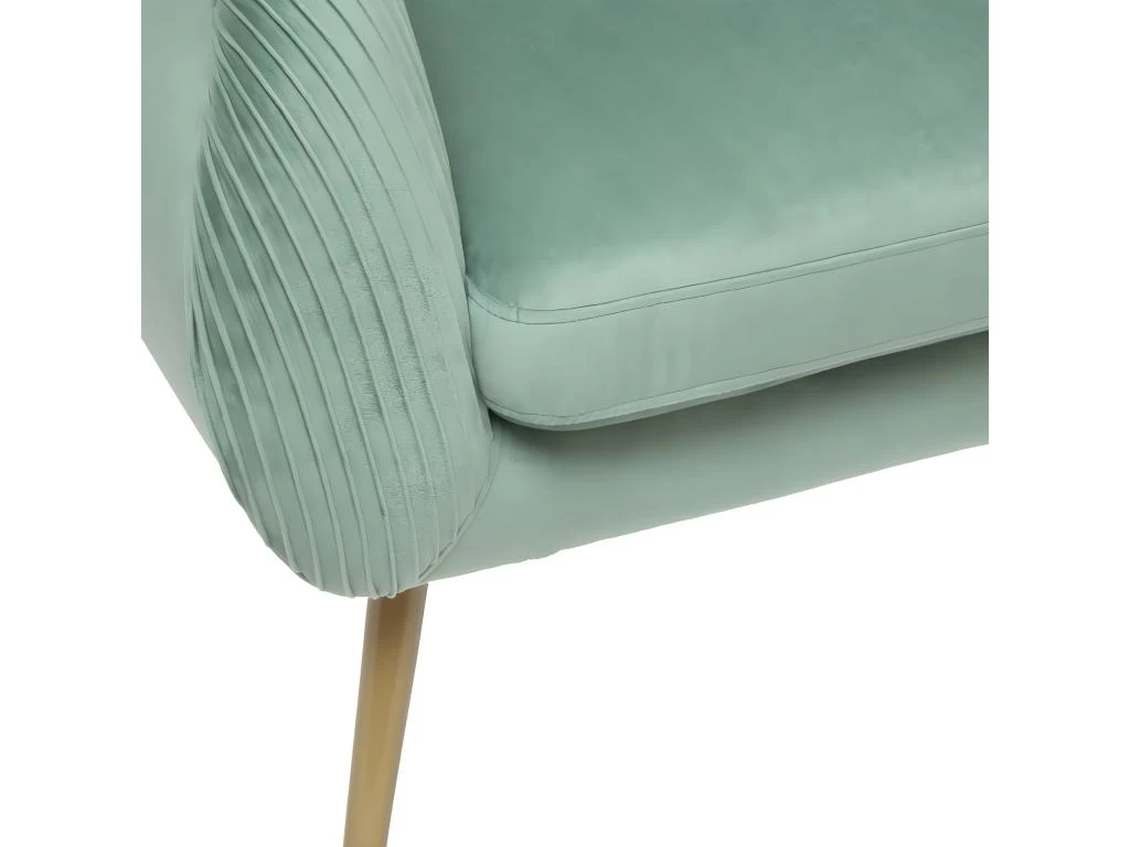 Fauteuil En Velours Vert Céladon Plissé Et Pieds En Métal Doré – Image 2