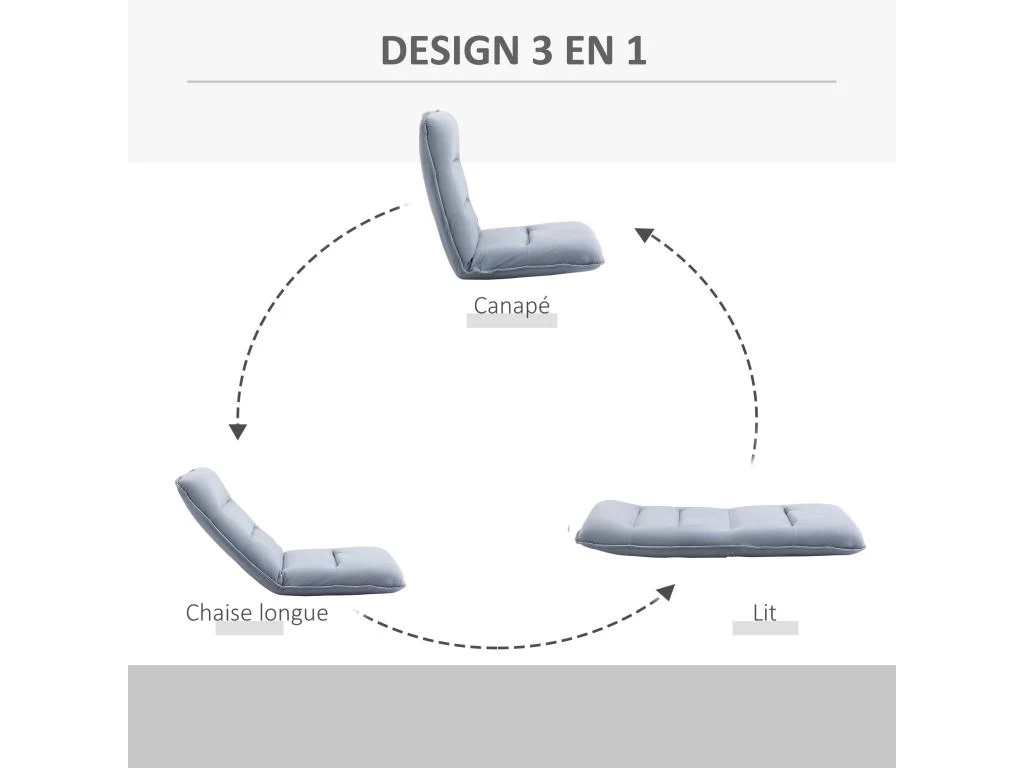 Fauteuil Convertible Fauteuil Paresseux Grand Confort Inclinaison Dossier Multipositions 90°-180° Métal Lin Gris Clair – Image 4