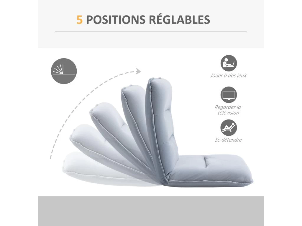 Fauteuil Convertible Fauteuil Paresseux Grand Confort Inclinaison Dossier Multipositions 90°-180° Métal Lin Gris Clair – Image 5
