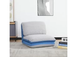 Chauffeuse - Matelas D'appoint Pliant - Fauteuil Convertible - Inclinaison Dossier Réglable 5 Positions - Tissu Polyester Aspect Lin Gris Clair Bleu