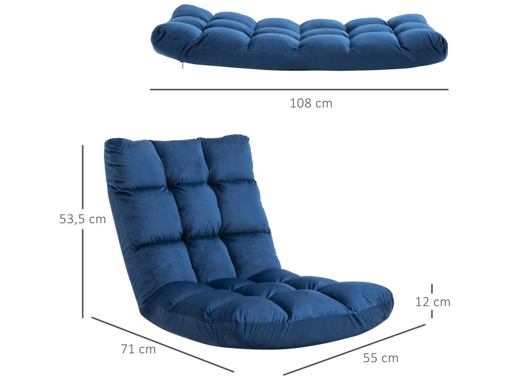 Fauteuil Convertible Fauteuil Paresseux Grand Confort Inclinaison Dossier Multipositions 90°-180° Flanelle Polyester Capitonné Bleu Roi – Image 4