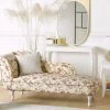 Chaise Longue Chesterfield En Tissu Beige à Motif Floral Côté Gauche NIMES