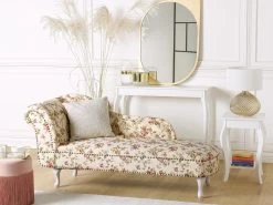 Chaise Longue Chesterfield En Tissu Beige à Motif Floral Côté Gauche NIMES