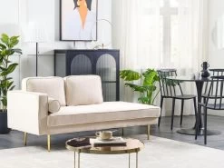 Chaise Longue Côté Gauche En Velours Beige MIRAMAS