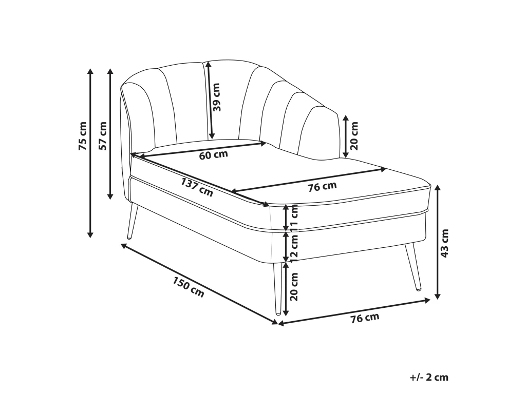 Chaise Longue Côté Gauche En Velours Bleu Cobalt ALLIER – Image 3