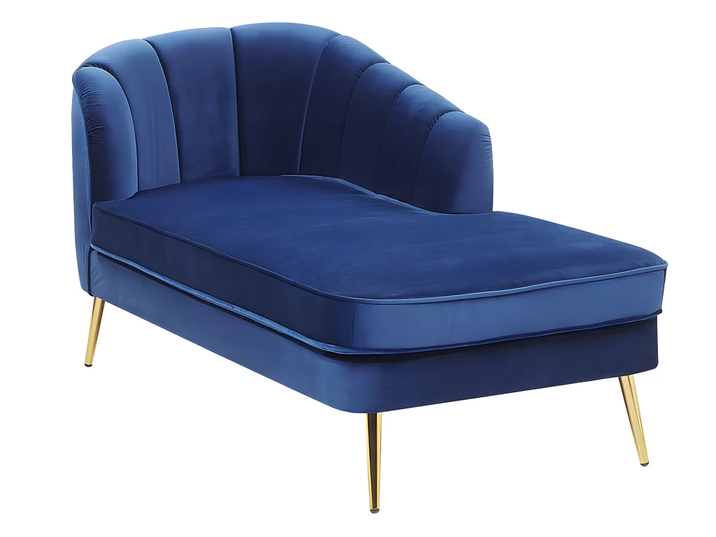 Chaise Longue Côté Gauche En Velours Bleu Cobalt ALLIER – Image 4