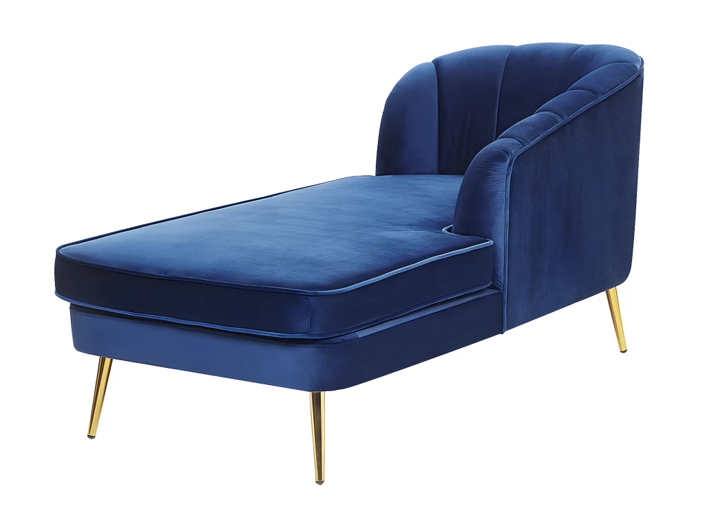 Chaise Longue Côté Gauche En Velours Bleu Cobalt ALLIER – Image 5