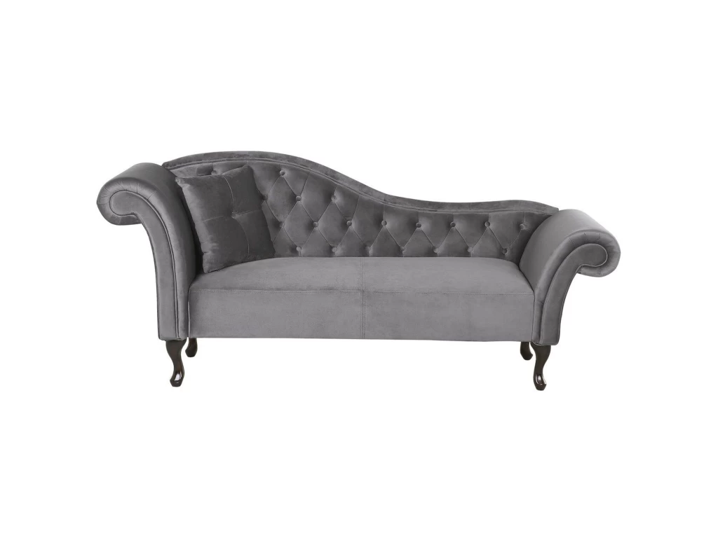 Chaise Longue En Velours Gris Côté Gauche LATTES