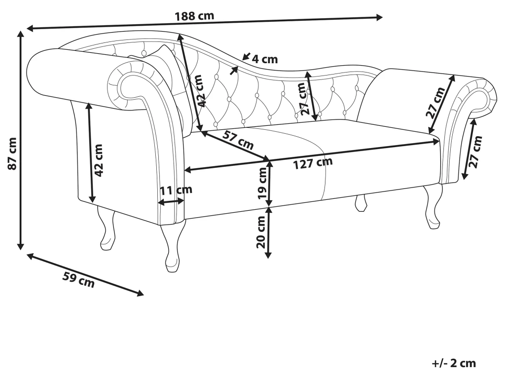 Chaise Longue En Velours Gris Côté Gauche LATTES – Image 3