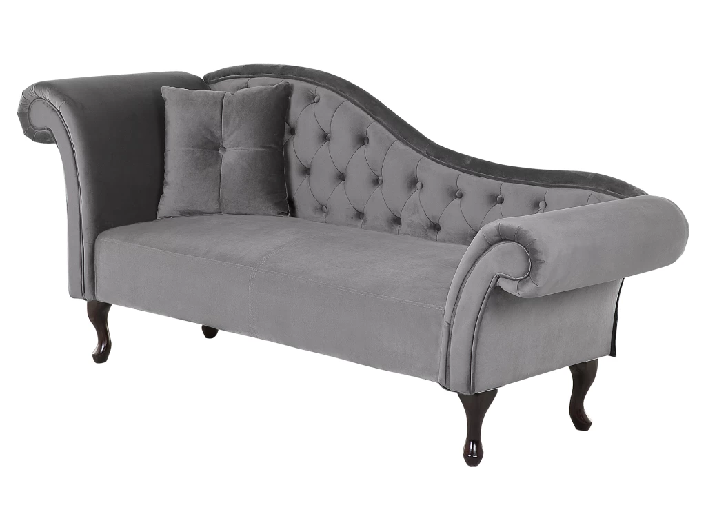 Chaise Longue En Velours Gris Côté Gauche LATTES – Image 4