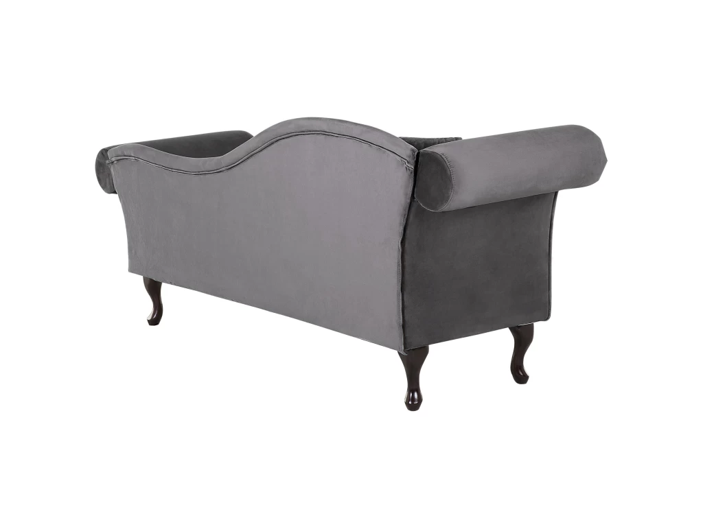 Chaise Longue En Velours Gris Côté Gauche LATTES – Image 6