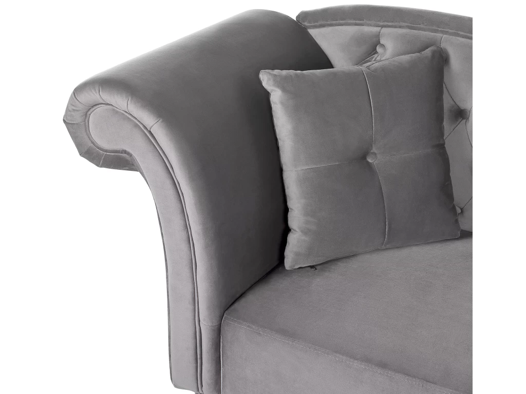 Chaise Longue En Velours Gris Côté Gauche LATTES – Image 7