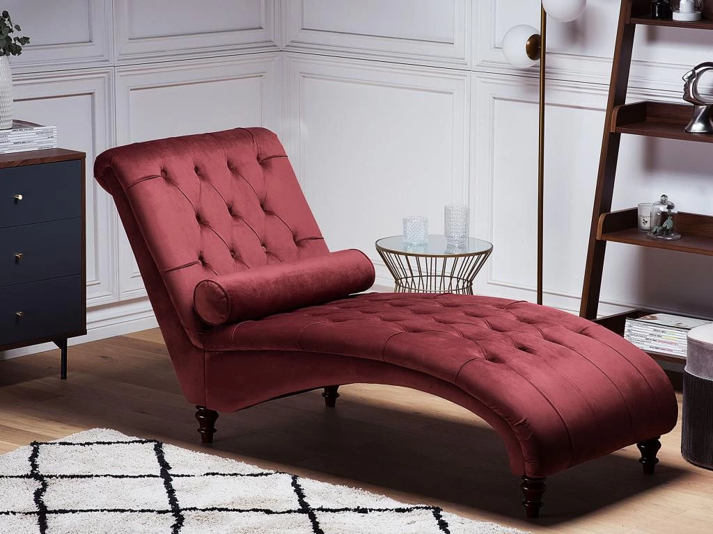 Chaise Longue En Velours Bordeaux MURET – Image 2