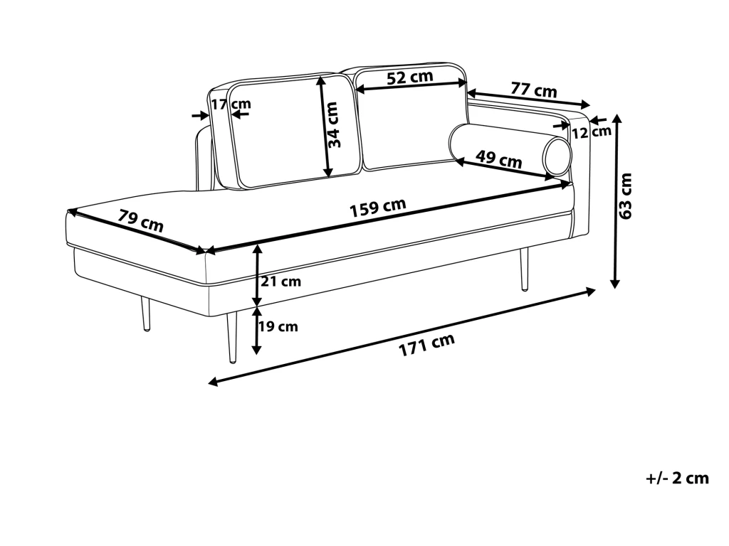 Chaise Longue En Velours Noir Côté Droit MIRAMAS – Image 3