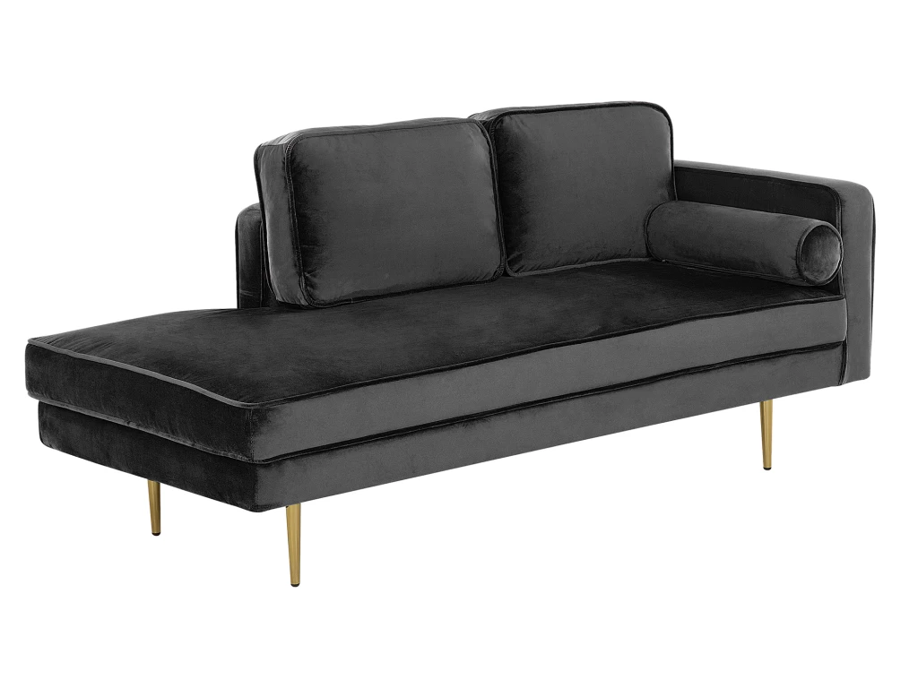 Chaise Longue En Velours Noir Côté Droit MIRAMAS – Image 4