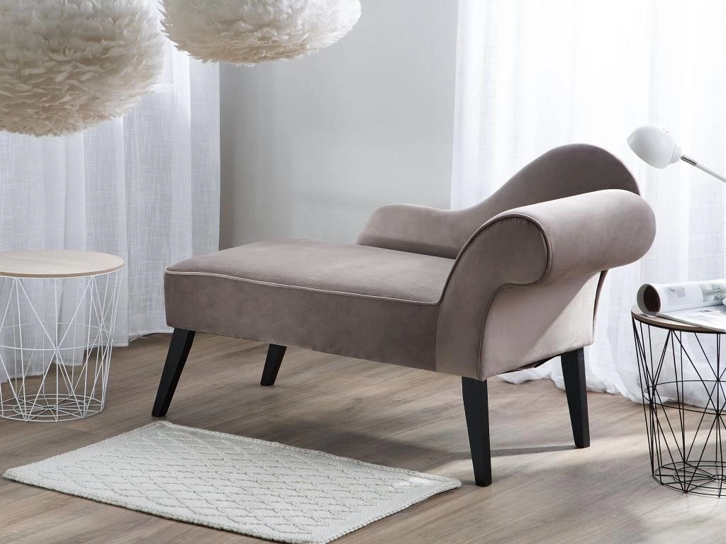 Mini Chaise Longue En Velours Taupe Côté Droit BIARRITZ – Image 2