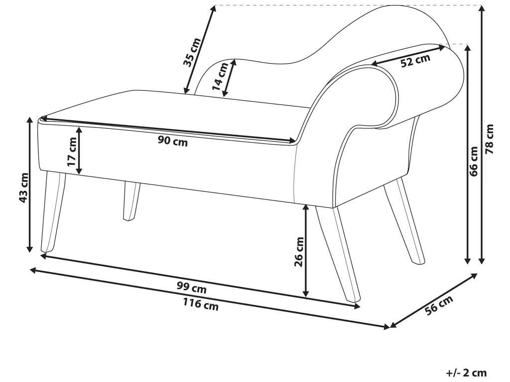 Mini Chaise Longue En Velours Taupe Côté Droit BIARRITZ – Image 3